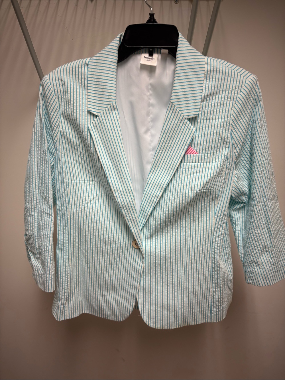 Rafaella Mint & White Striped Seersucker Blazer